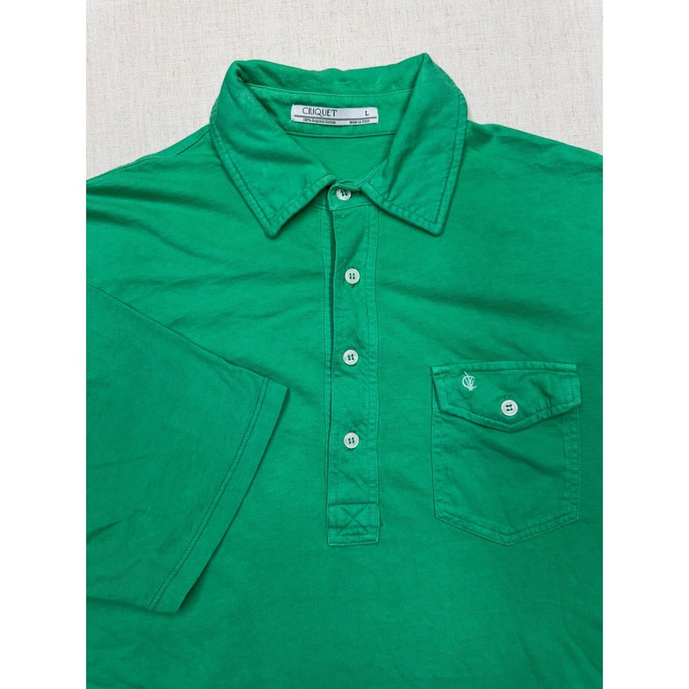 Criquet Players Shirt Mens Large Green Organic Cotton Short Sleeve Polo USA Made